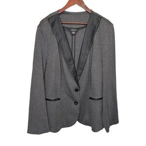 Addition Elle Michel Studio Grey Lightweight Blazer Faux Leather Detail Size 24